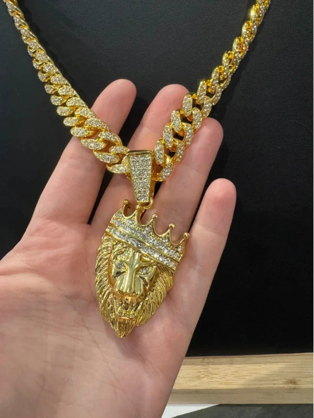 Iced out Cuban chain with lion head pendant 24” chain